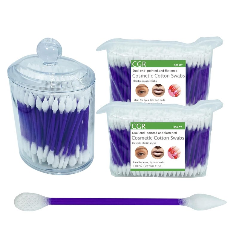 CGR 760pcs Precision Cotton Swabs packed in Acrylic swab canister with Pointed and Flattened Tip, Cosmetic Makeup Applicator(160pcs in canister, 2x300pcs in bags) (760) - Image 1